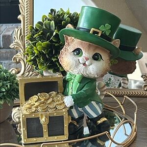 NEW! LARGE Vintage Inspired St. Patrick's Day Kitty Cat Lucky Gold Leprechaun